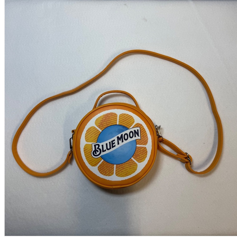 Blue Moon Beer Orange Slice Circular Crossbody Bag Novelty Canteen Purse